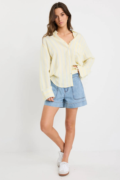 Exalted Yellow Stripe Linen Viscose Oversized Shirt