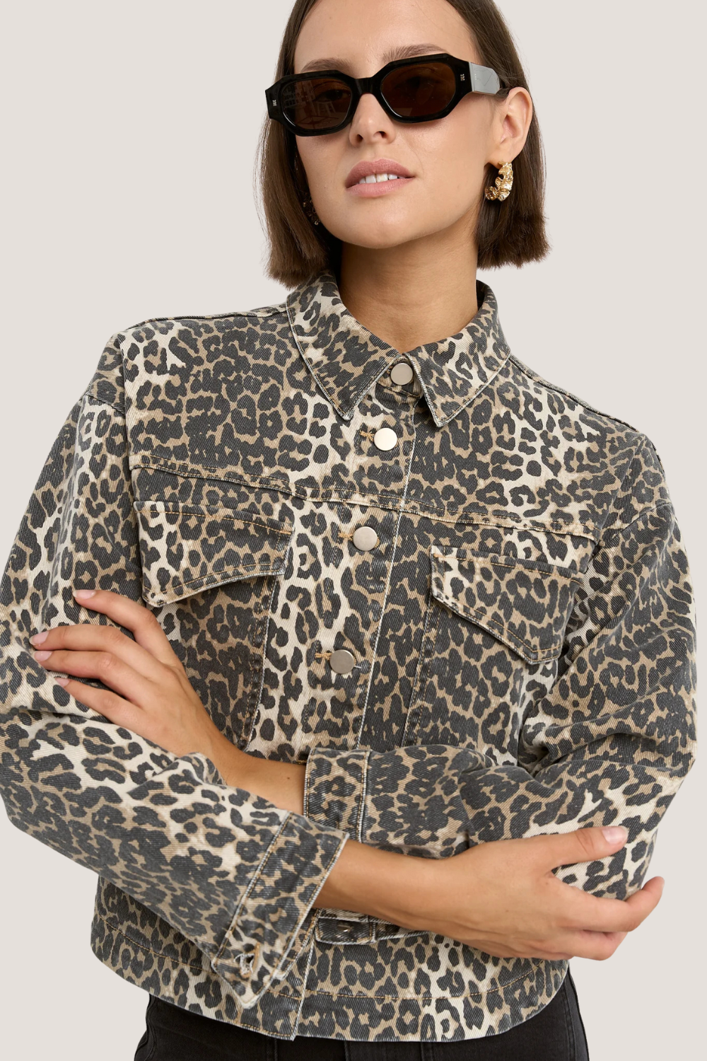 Echo Leopard Print Patch Pocket Denim Jacket