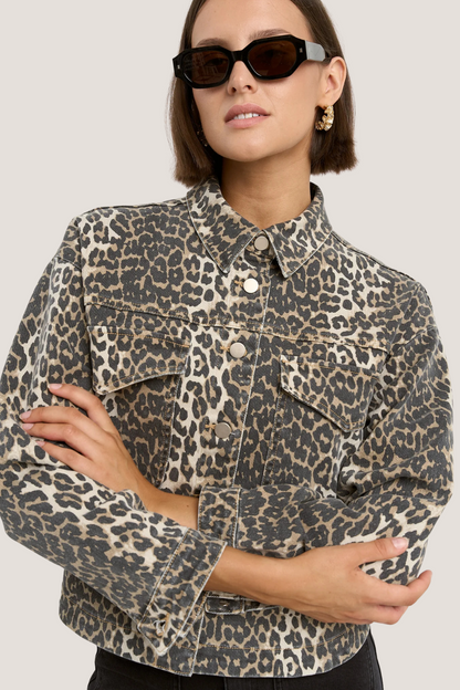 Echo Leopard Print Patch Pocket Denim Jacket