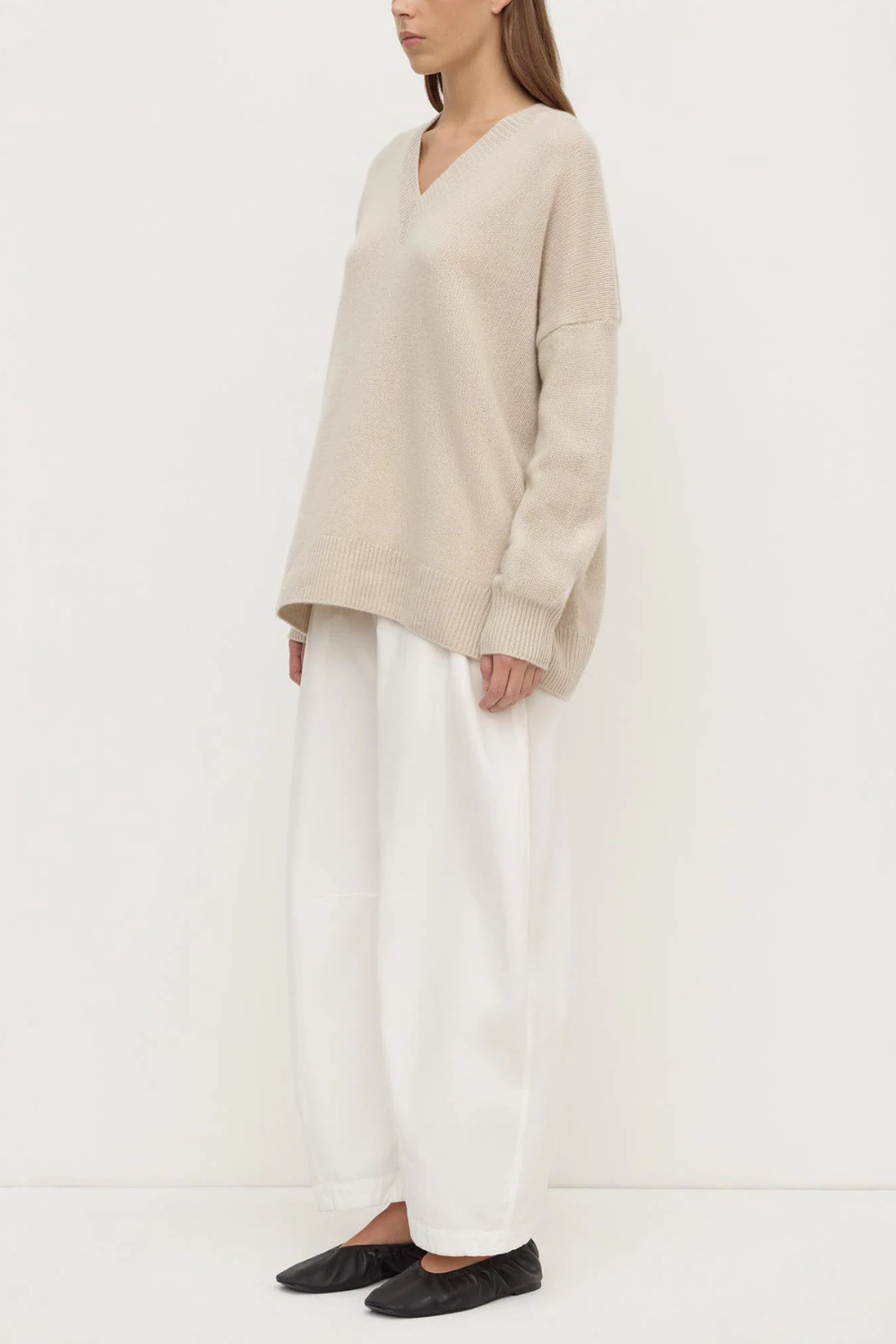 Alora Cashmere V Neck Knit | Tapioca
