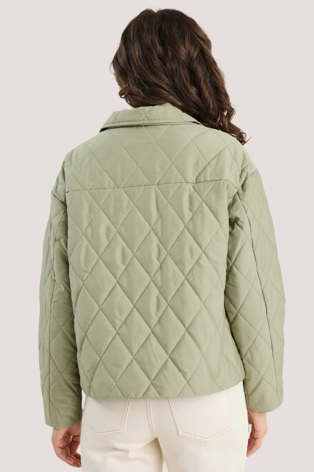 Absolute Soft Khaki Collared Quilted Puffer Jacket