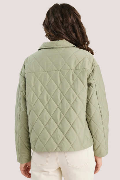Absolute Soft Khaki Collared Quilted Puffer Jacket