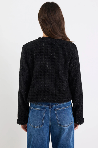 Honoured Black Texture Tweed Buttoned Jacket