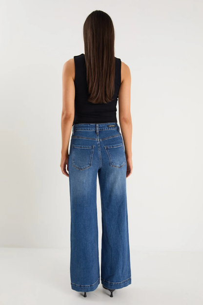 Zoey Marine Blue High Rise Wide Leg Pocket Jean