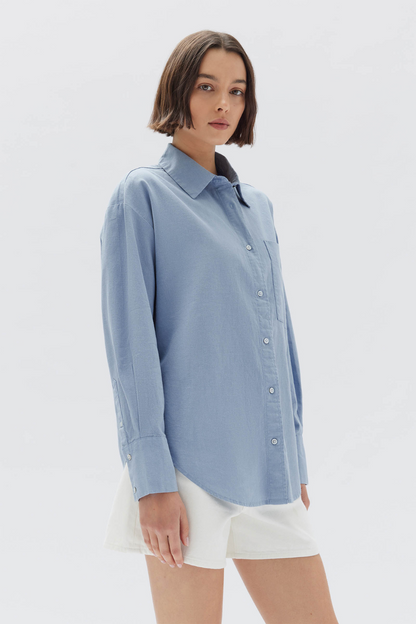 Grace Linen Blend Long Sleeve Shirt | Glacial