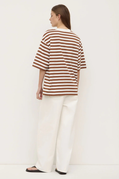 Monte Stripe Cotton Short Sleeve Tee | Earth/Antique White