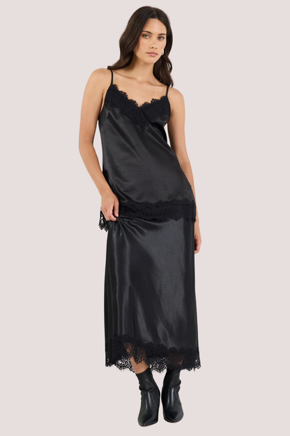 Noir Black Satin Lace Trim Cami