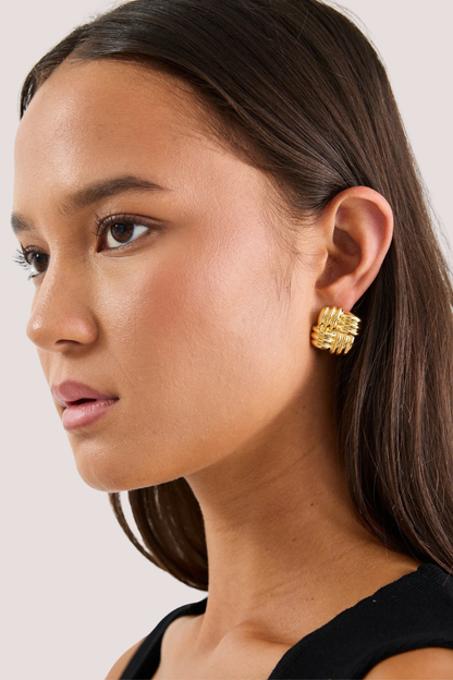 Square Weave Gold Stud Earring