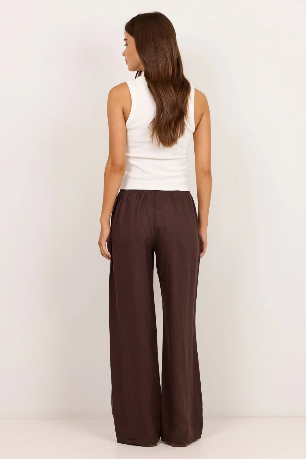 Wellness Dark Chocolate Linen Pull On Wide Leg Pants