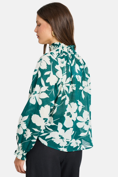 Affection Forest Floral Shirred High Neck LS Top