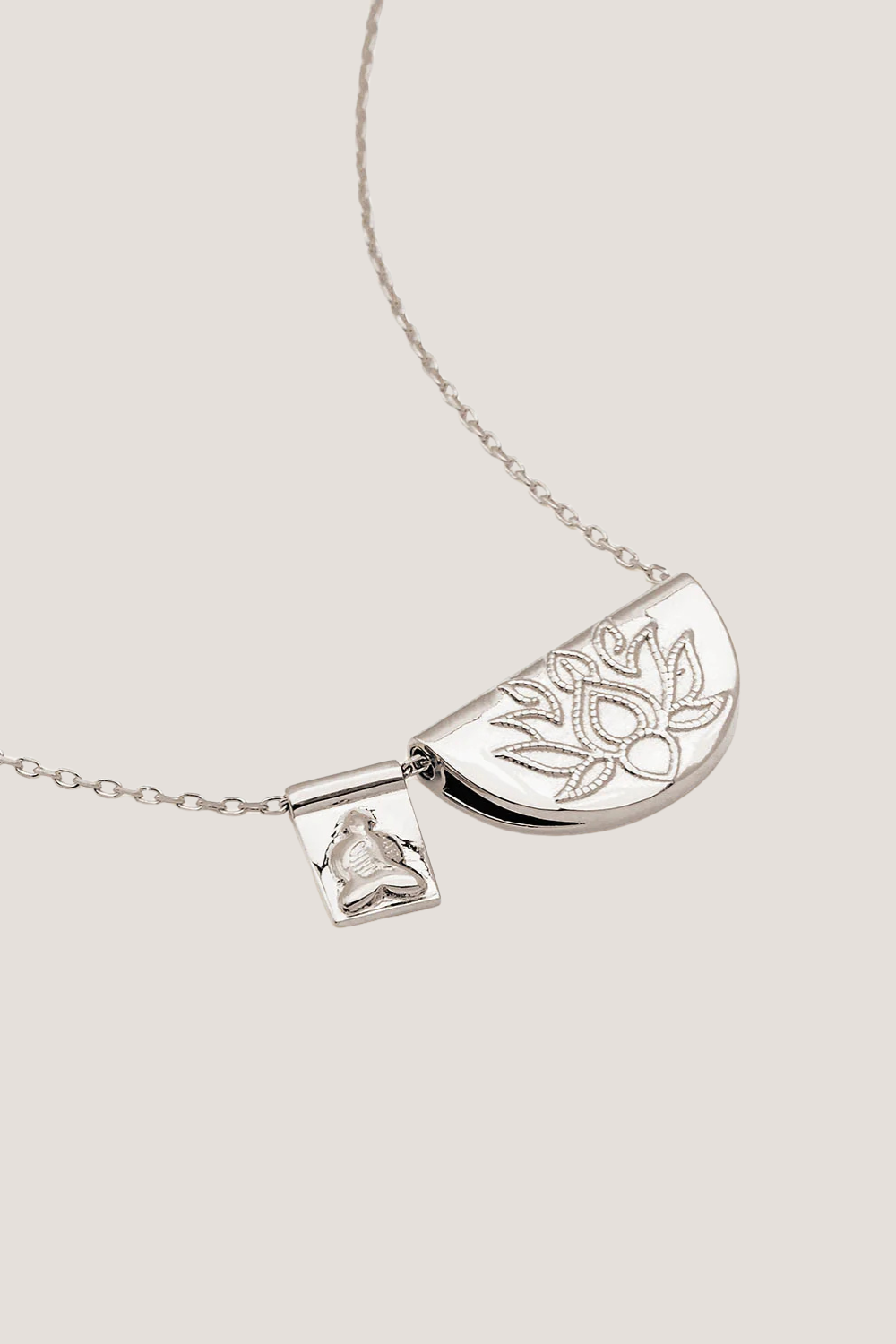 Sterling Silver Lotus and Little Buddha Necklace