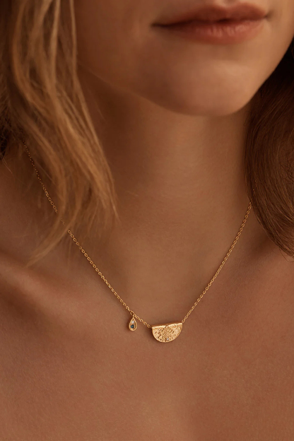 18k Gold Vermeil Lotus Birthstone Necklace - December - Blue Topaz