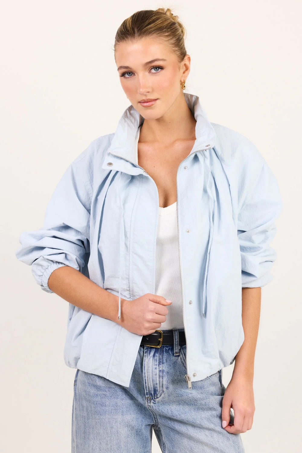 Element Ice Blue Drawstring Funnel Neck Bomber Jacket