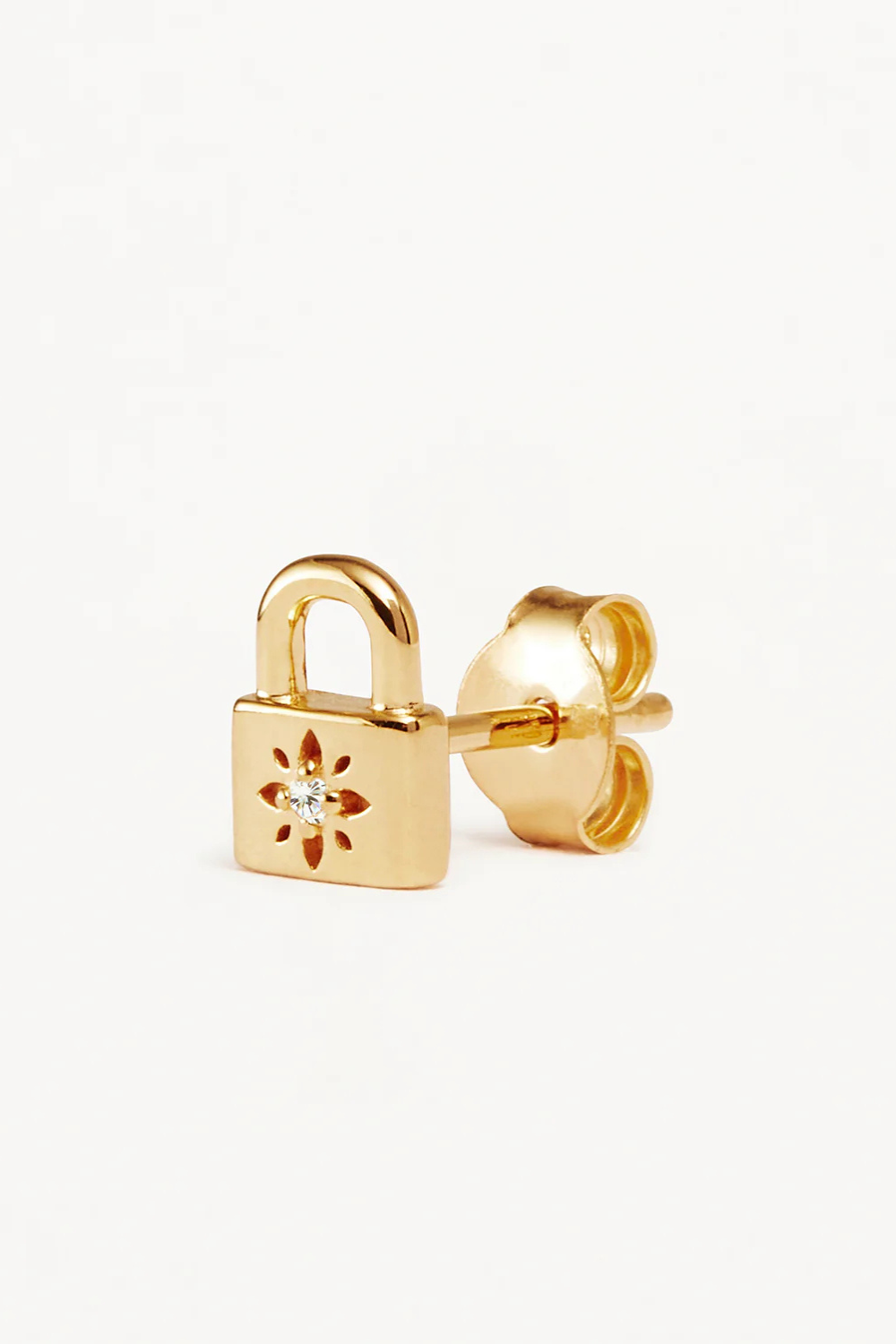 18k Gold Vermeil Crystal Lotus Padlock Stud Earrings