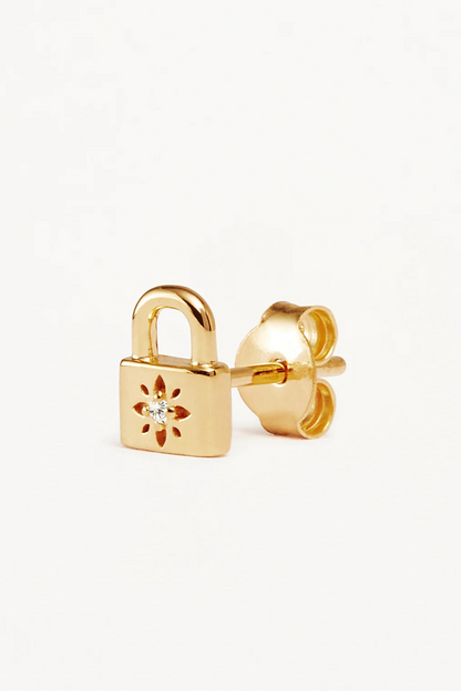 18k Gold Vermeil Crystal Lotus Padlock Stud Earrings