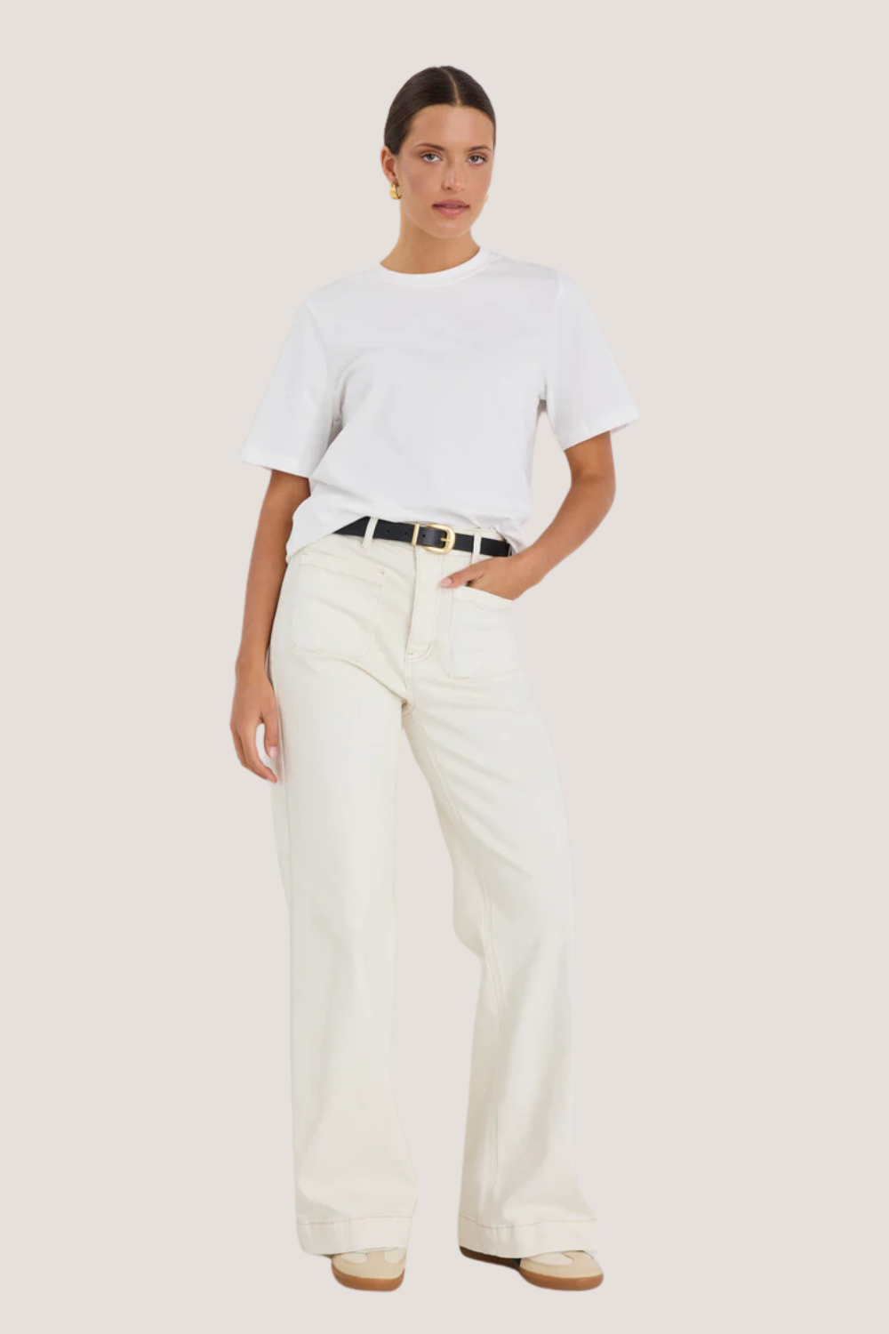 Zoey Ecru High Rise Wide Leg Pocket Jean