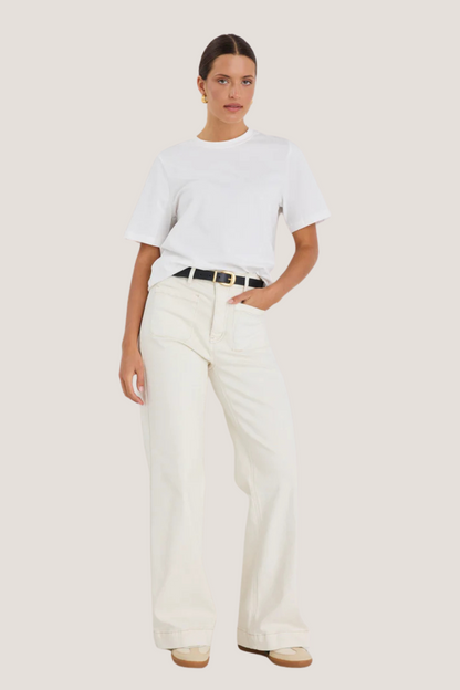 Zoey Ecru High Rise Wide Leg Pocket Jean
