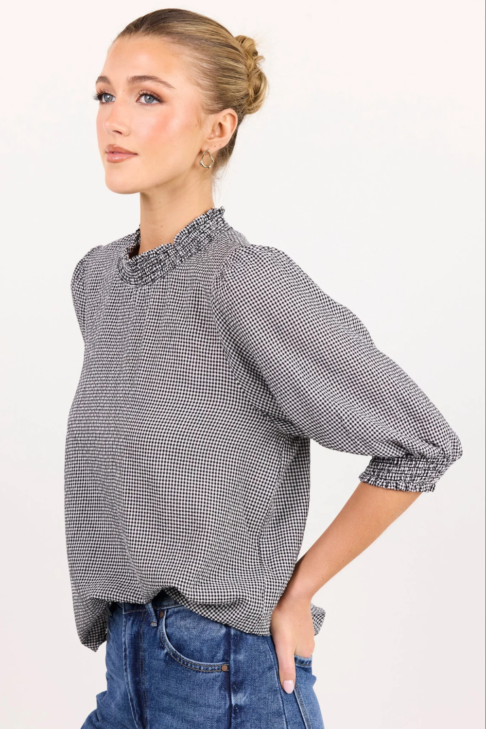 Influential Black White Mini Gingham High Neck Top