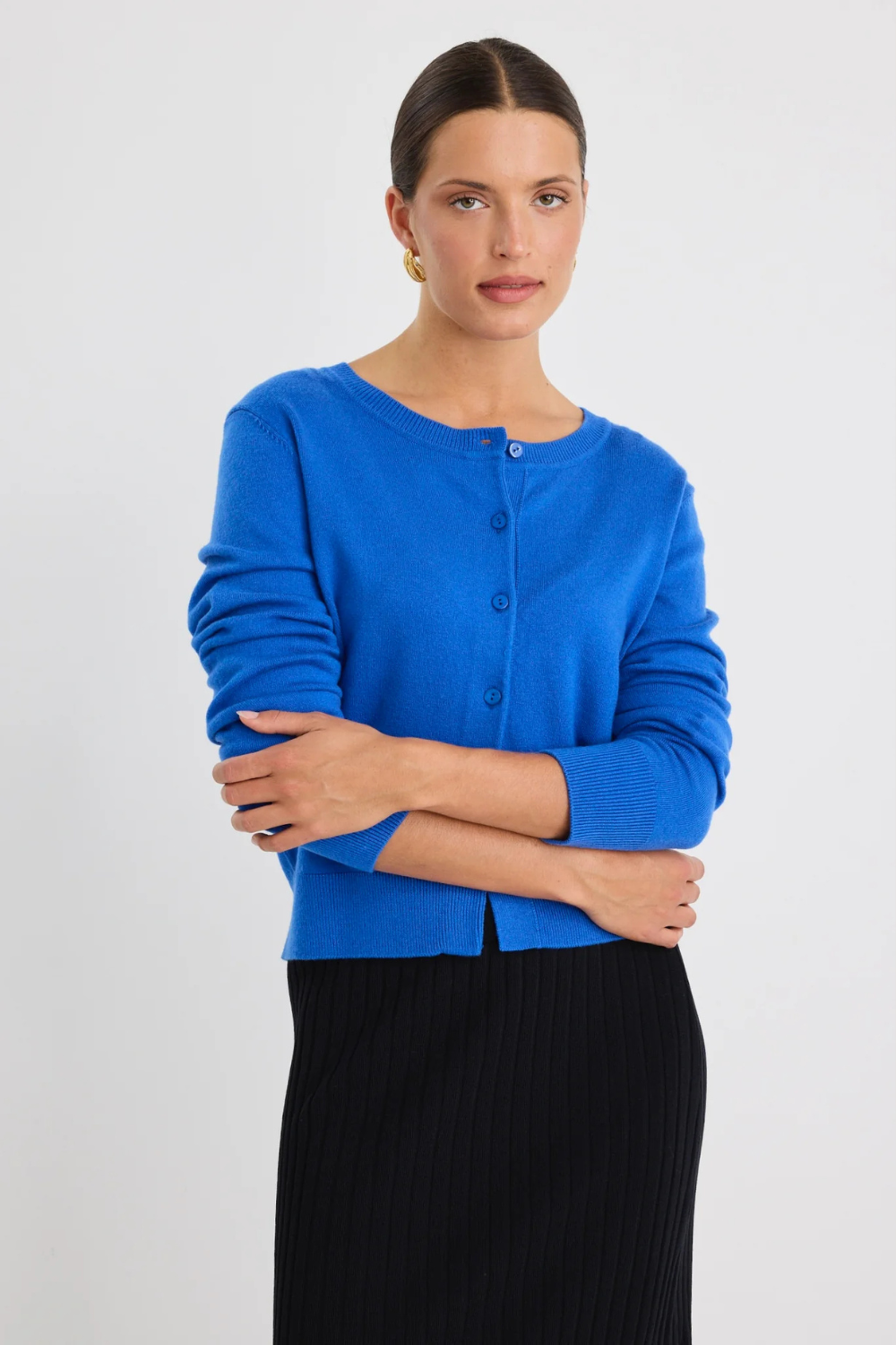 Dedication Cobalt Blue Cashmere Blend Crewneck Cardigan - Cobalt