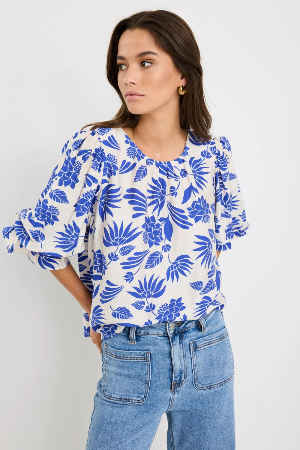 Justify Blue Lotus SS Blouson Sleeve Top