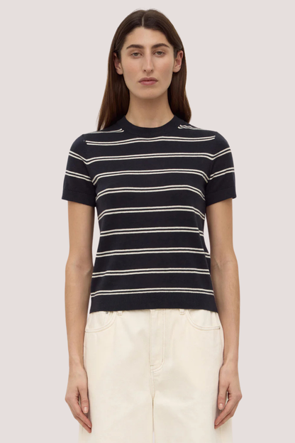 Allison Stripe Cotton Cashmere Tee | True Navy/Cream