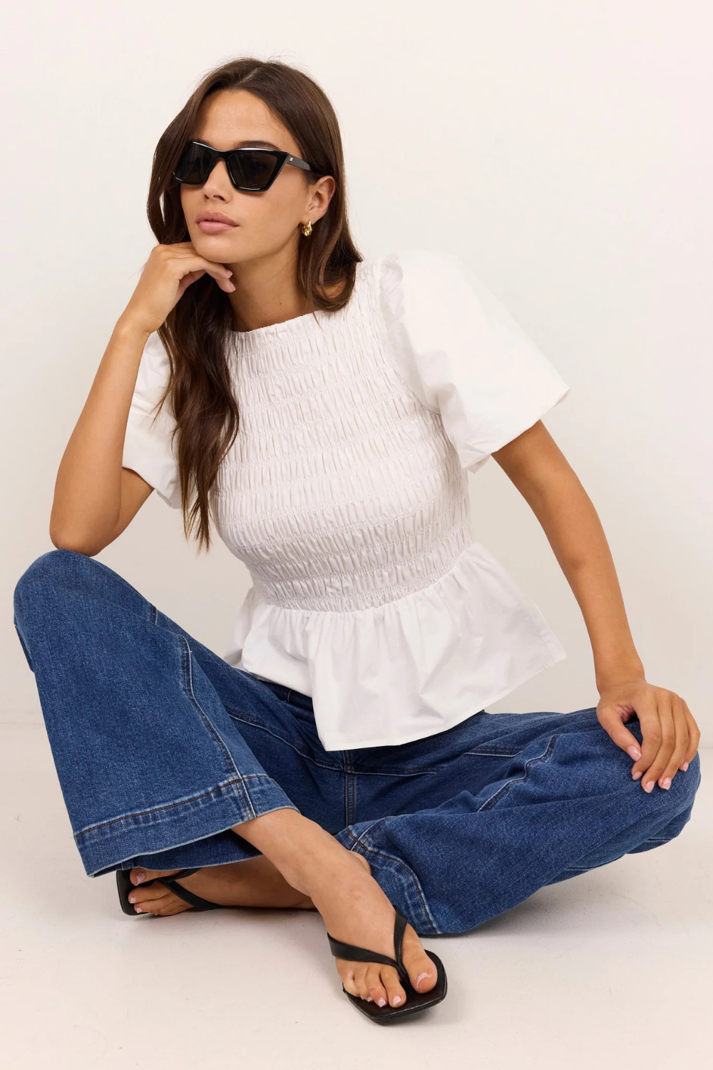 Artifact Ivory Poplin Shirred Bubble Sleeve Top