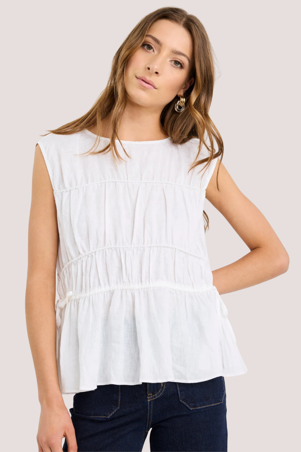 Context Ivory Linen Relaxed Sleeveless Top