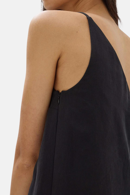Farriday Linen Silk Asymmetric Midi Dress | Black