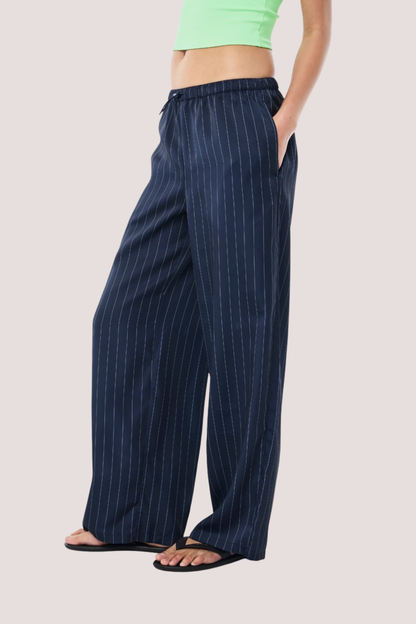 Balance Satin Pant | Dark Navy Pinstripe