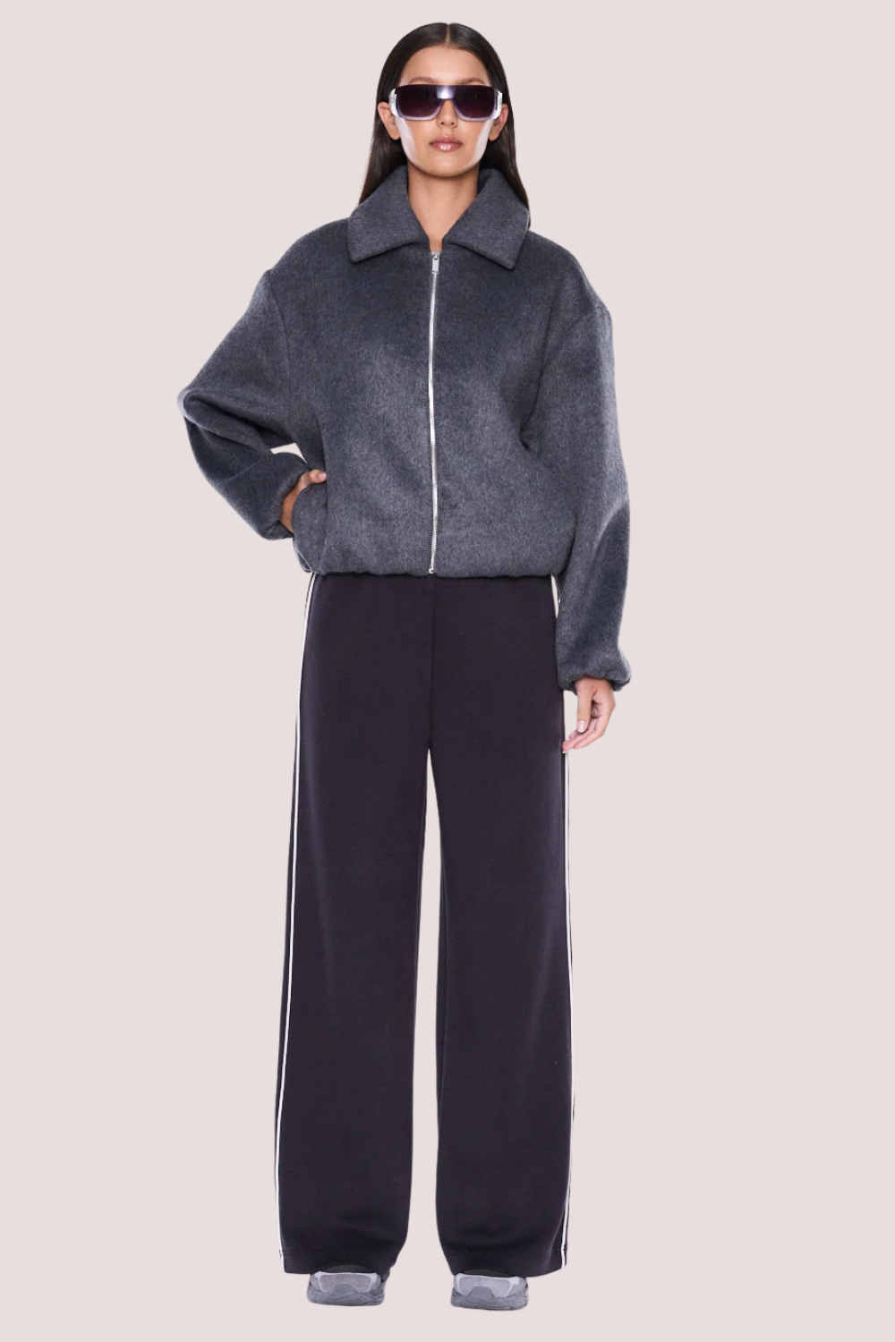 Maeve Wool Blend Bomber | Grey
