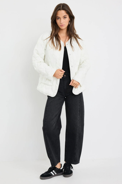 Frankly Ecru Boxy Snap Front Puffer Jacket