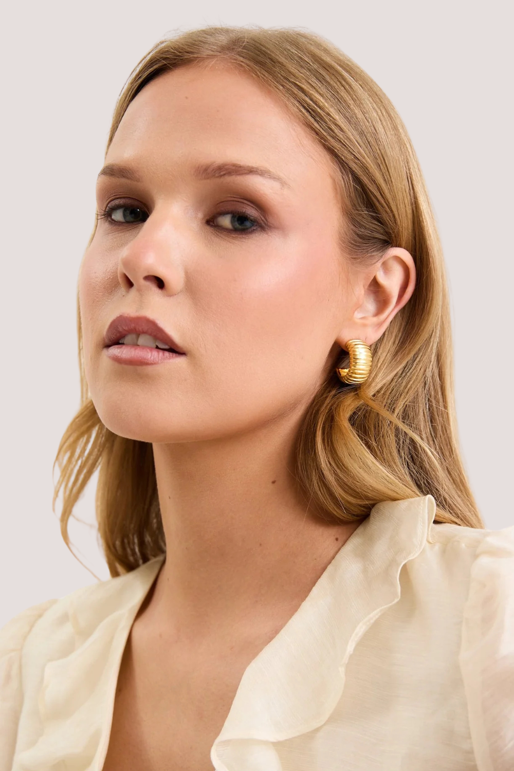 Ridged 14k Gold Plate Huggie Stud Earring