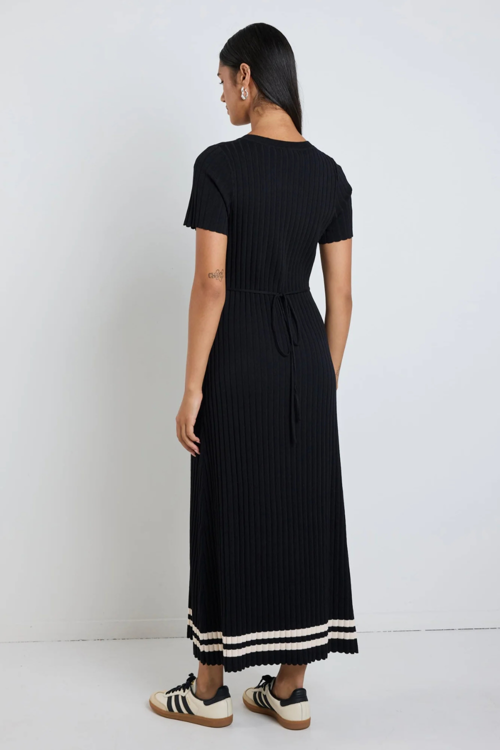 Taken Black Stripe Crewneck SS Knit Dress