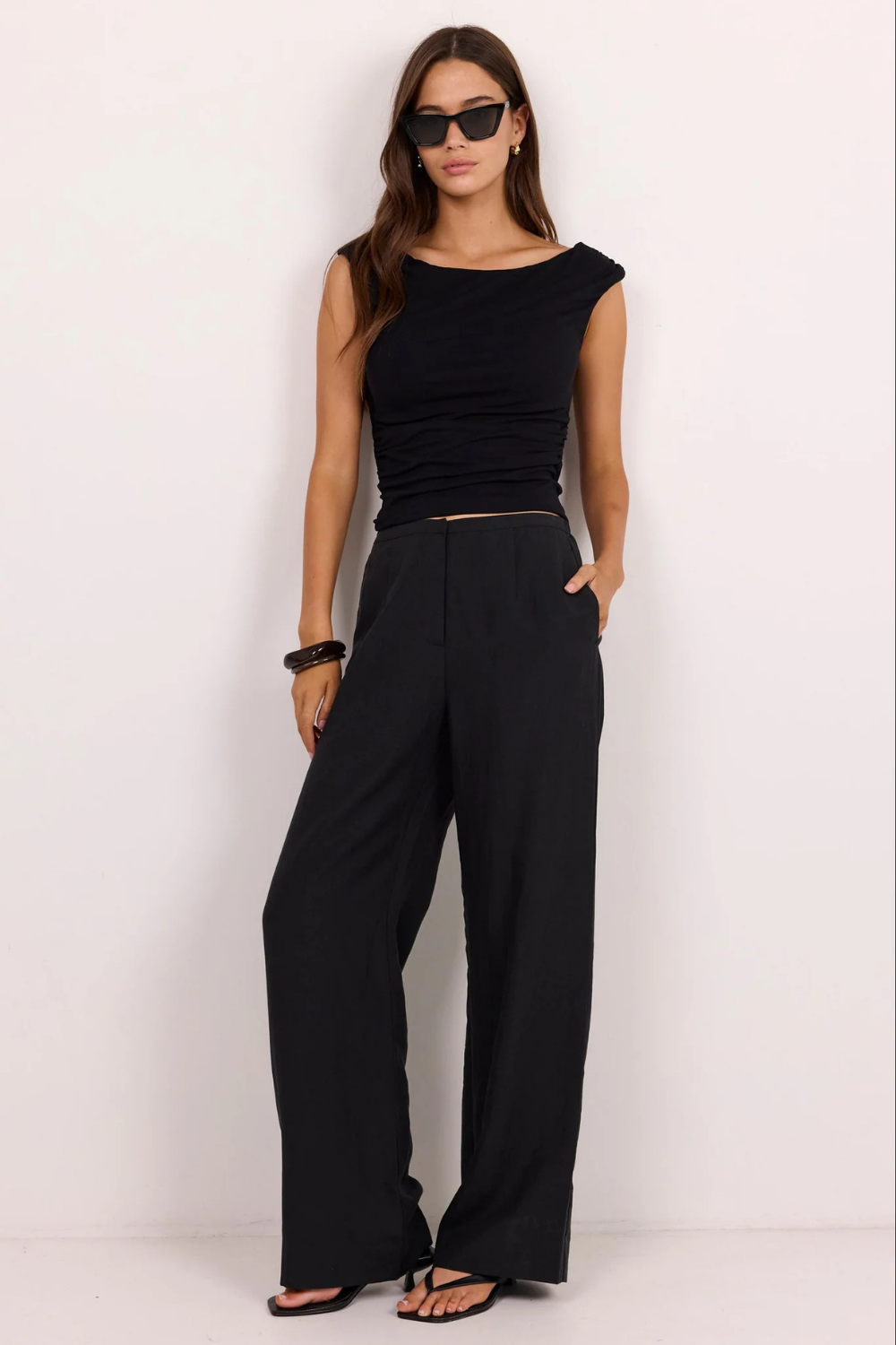 Charmed Soft Black Pleat Front Wide Leg Pants