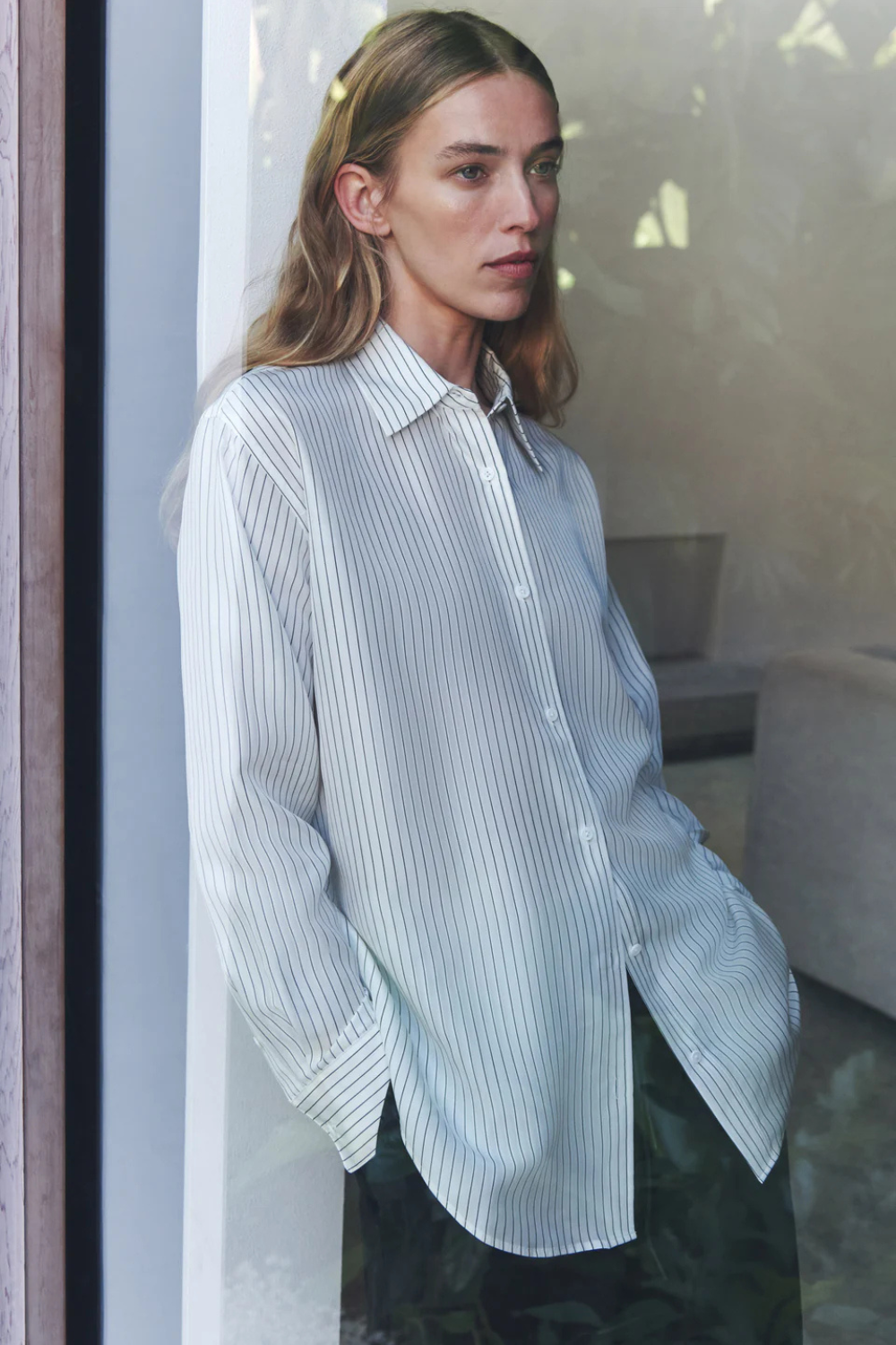 Saskia Silk Shirt | Cream/Charcoal Stripe