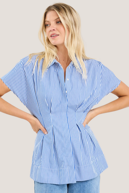 Astute Bright Blue Stripe Sleeveless Corset Detail Top