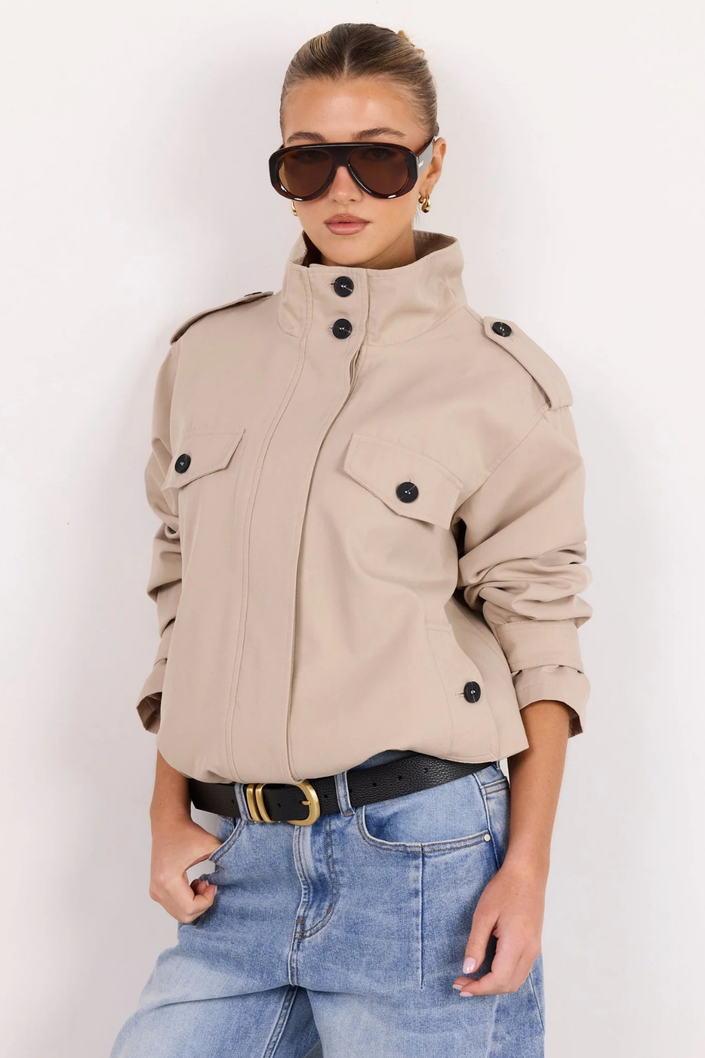 Squad Taupe Funnel Neck Trench Jacket
