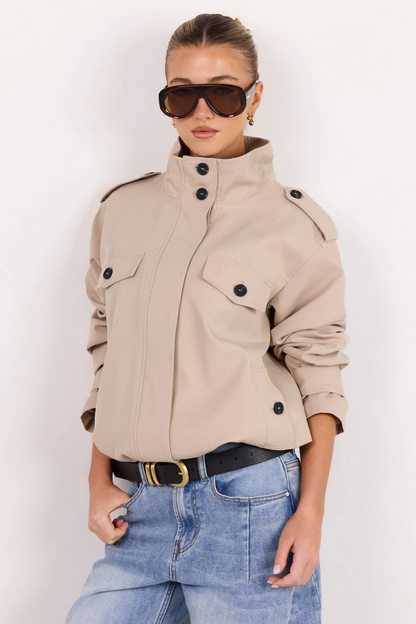 Squad Taupe Funnel Neck Trench Jacket