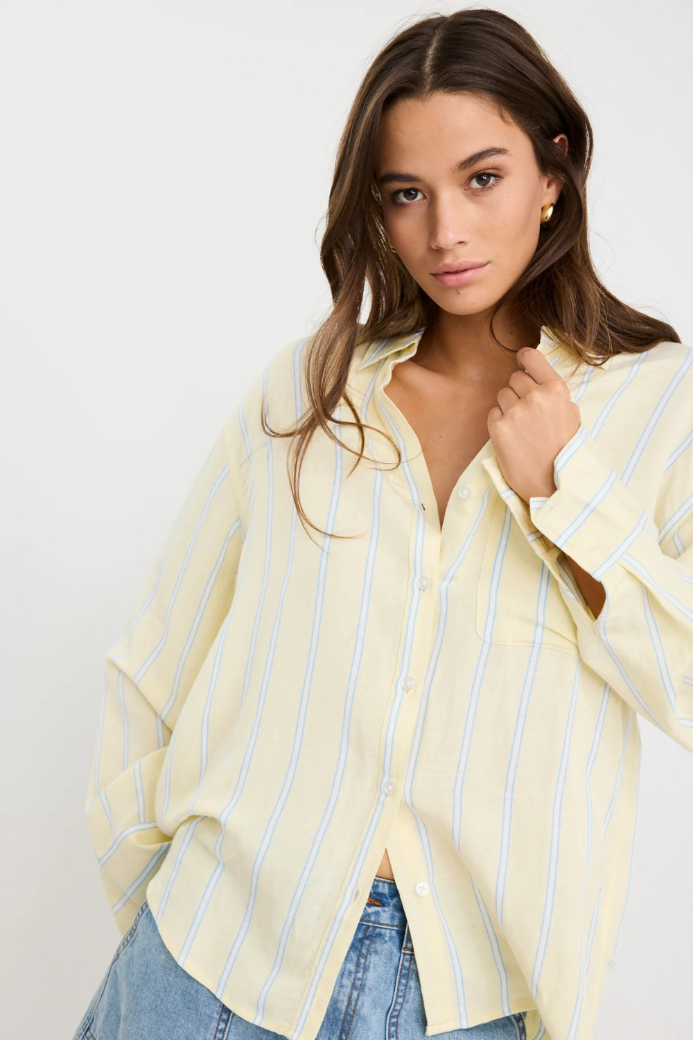 Exalted Yellow Stripe Linen Viscose Oversized Shirt