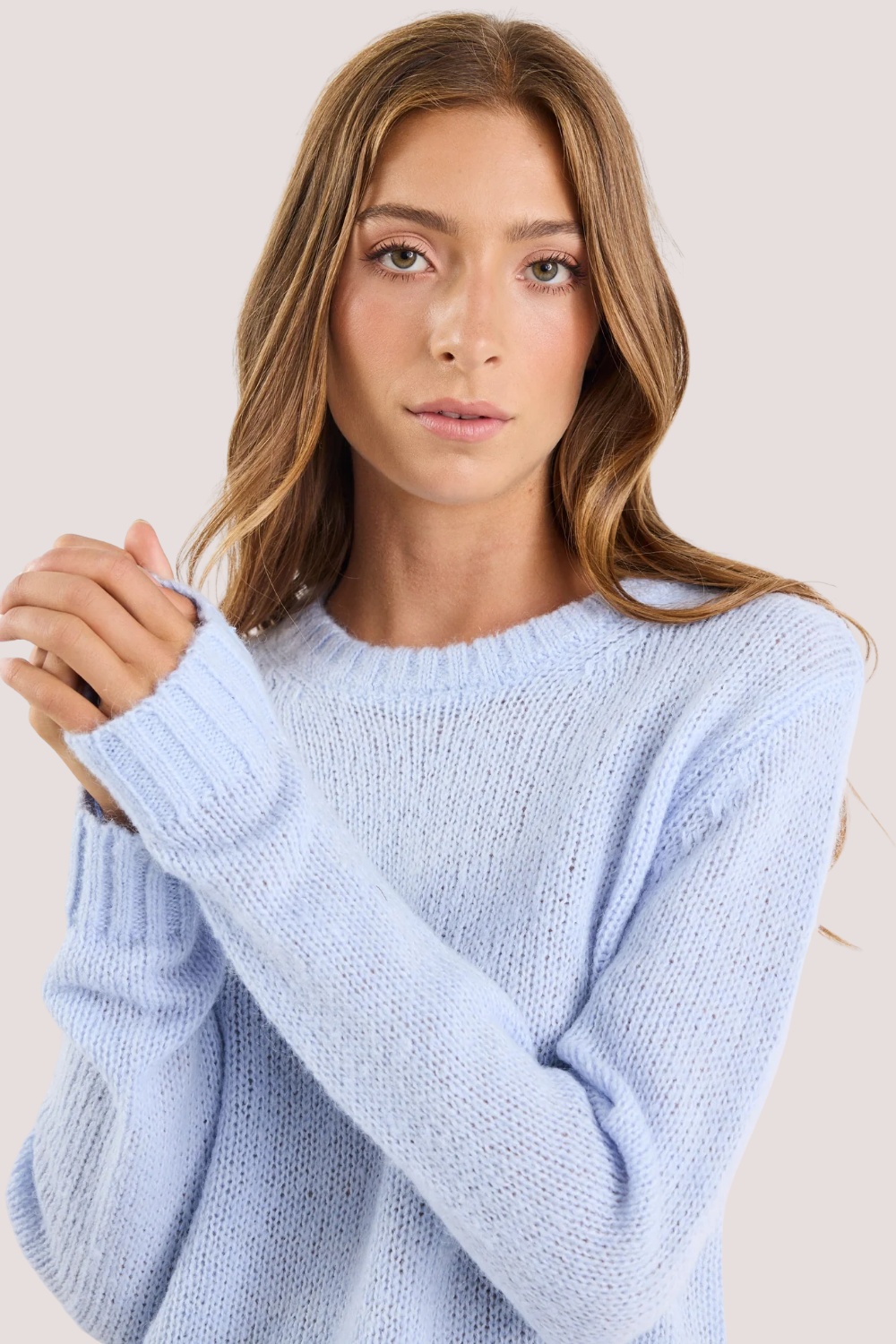 Genuine Ice Blue Crewneck Fluffy Long Sleeve Jumper