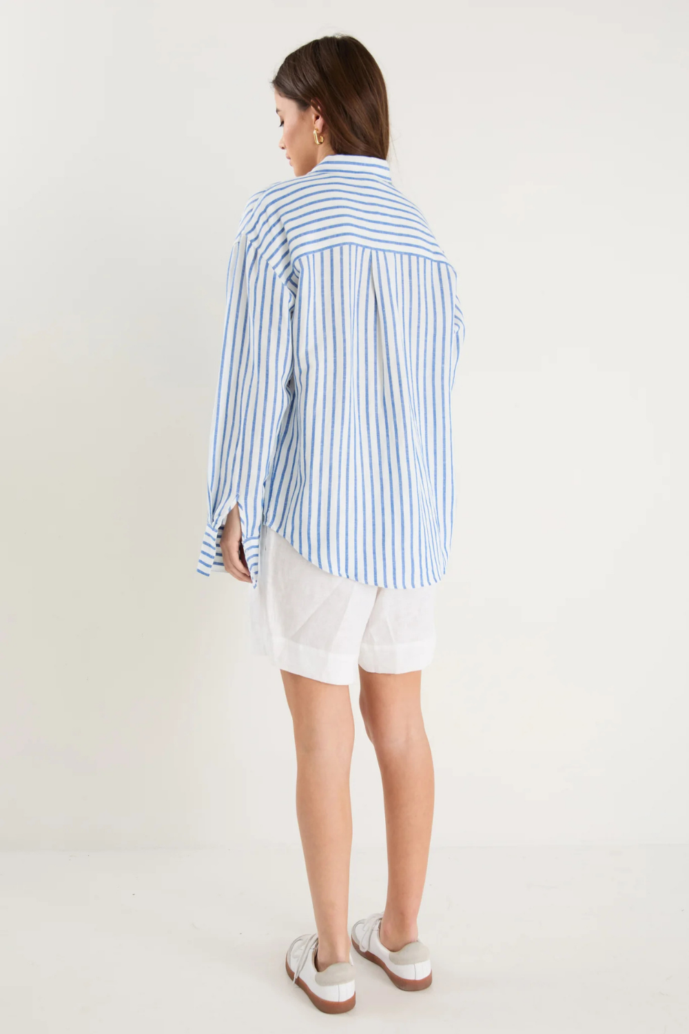 Exalted Blue Stripe Linen Viscose Oversized Shirt