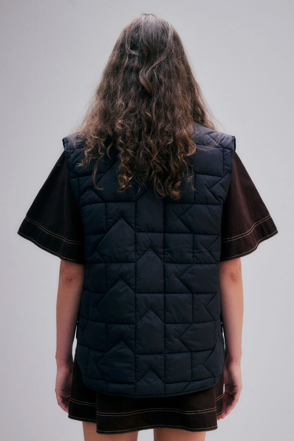Quilted Monogram Vest | Black/Brown