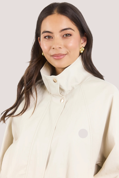 Ensemble Putty Faux Leather Funnel Neck Zip Through Jacket