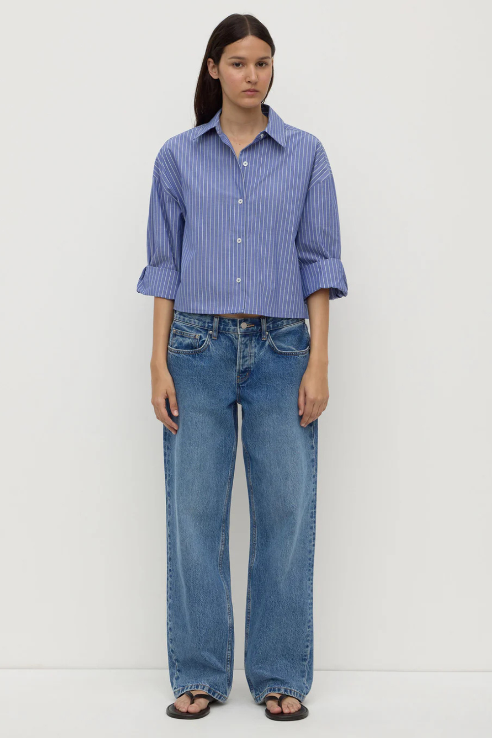 Anais Stripe Cropped Shirt | Blue/White Stripe