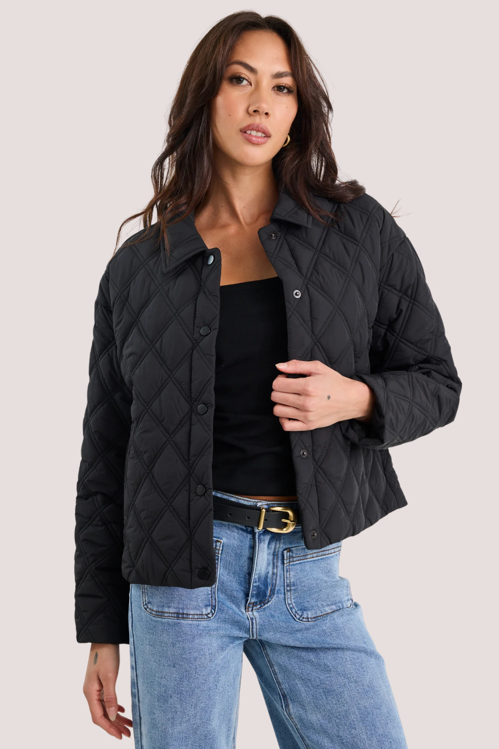Absolute Black Collared Quilted Jacket