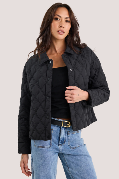 Absolute Black Collared Quilted Jacket