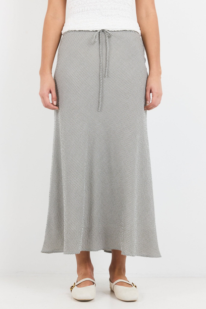 Summit Khaki Mini Gingham Tie Waist Bias Maxi Skirt
