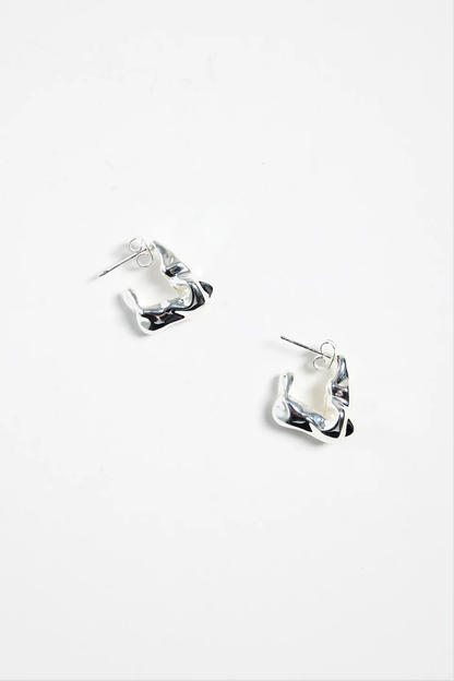 Wavy Organic Sterling Silver Plate Huggie Earring