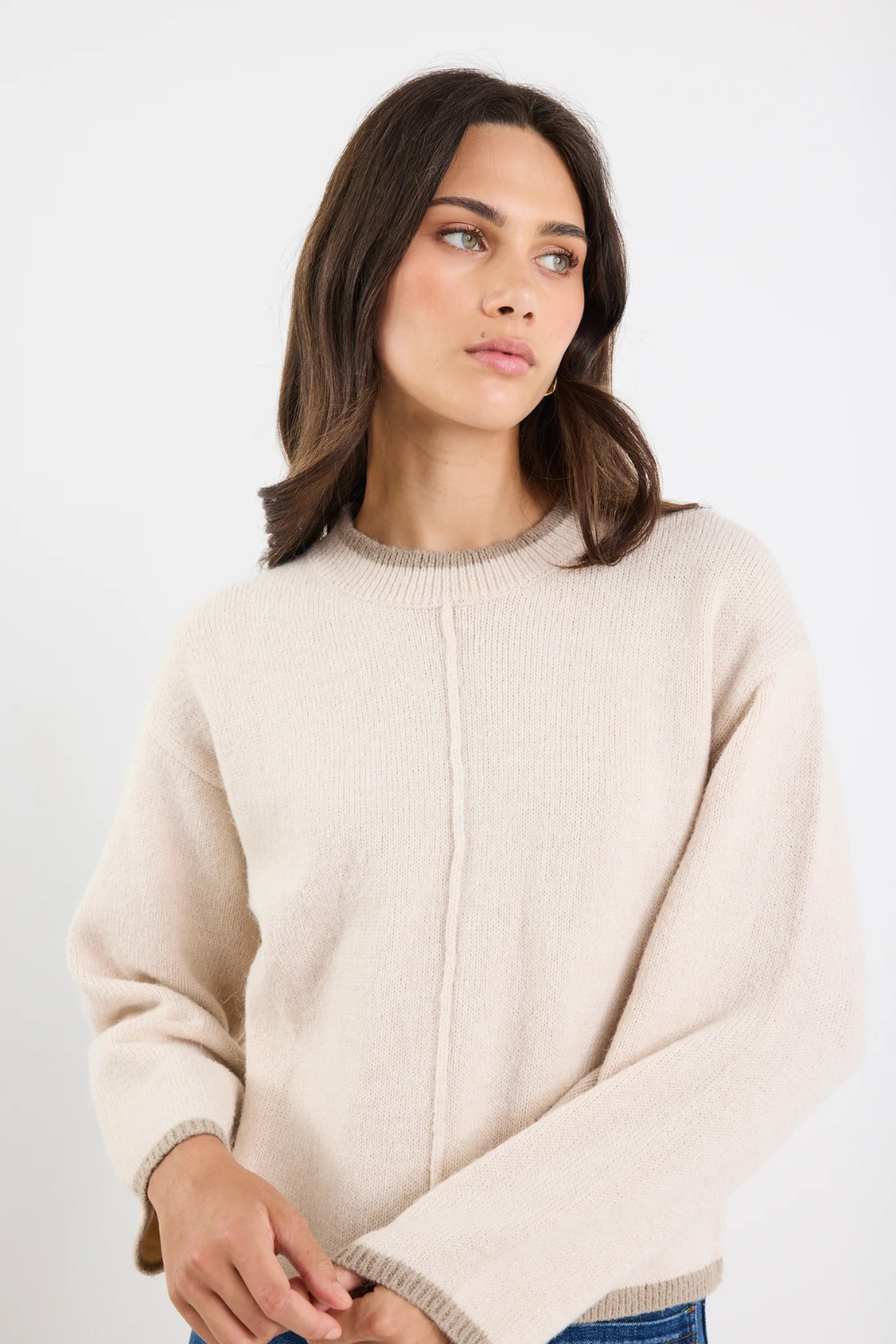 Edge Ivory Mock Neck Contrast Trim Jumper