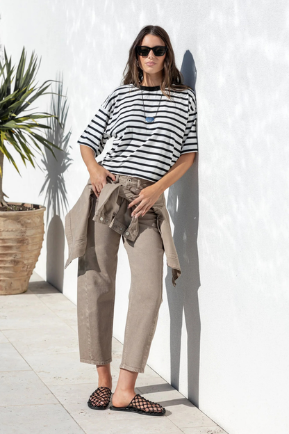 Idolise Taupe Stretch Soft Barrel Jeans - ARRIVING THIS WEEK